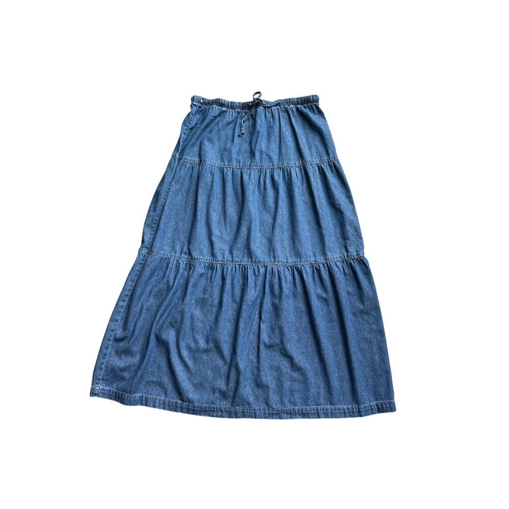 Vintage Tiered Chambray Maxi Skirt Size Medium 100% Cotton Prairie Milkmaid
